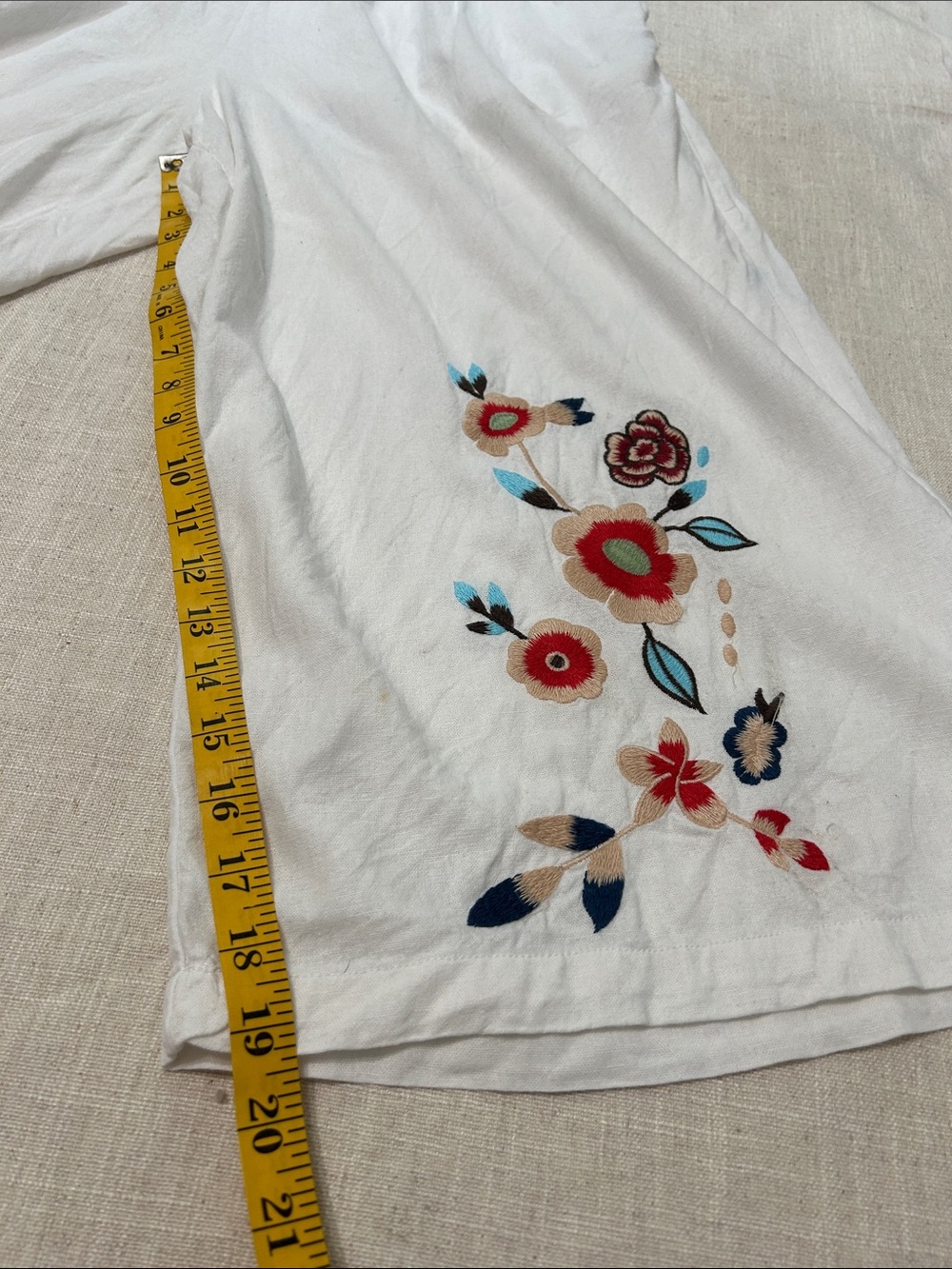 Cynthia Rowley Pants Linen 2X White Wide Leg Elastic Waist Floral Embroidered - Picture 10 of 14